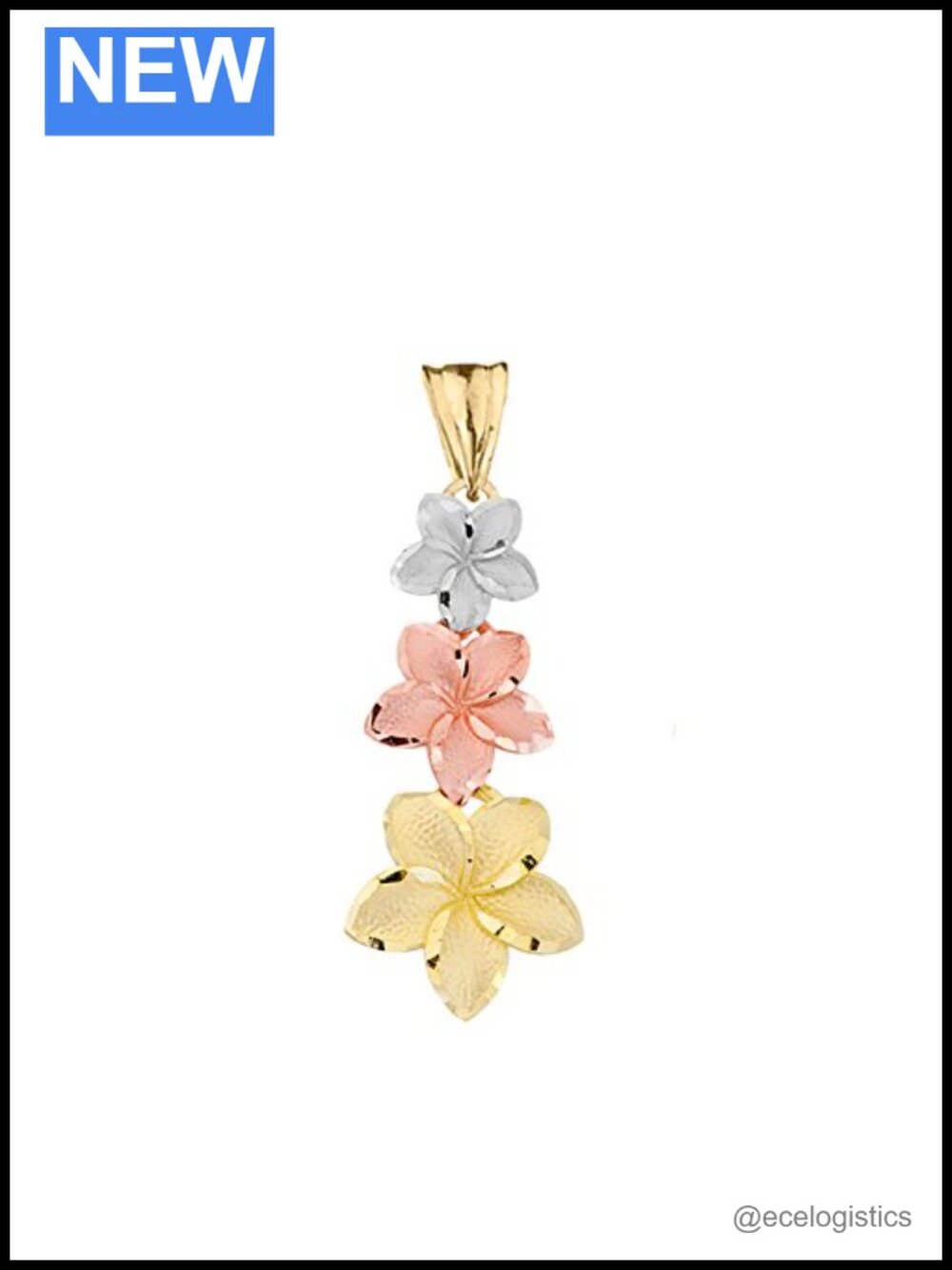 14k gold plumeria flower trio pendant